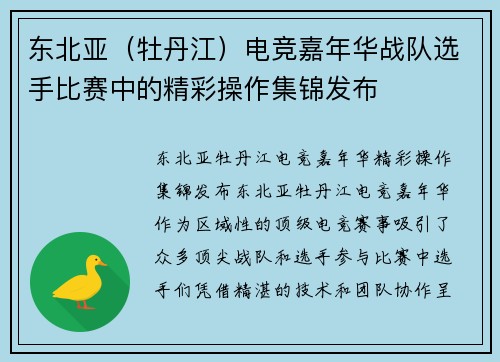 东北亚（牡丹江）电竞嘉年华战队选手比赛中的精彩操作集锦发布