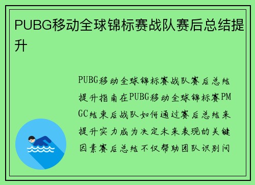 PUBG移动全球锦标赛战队赛后总结提升